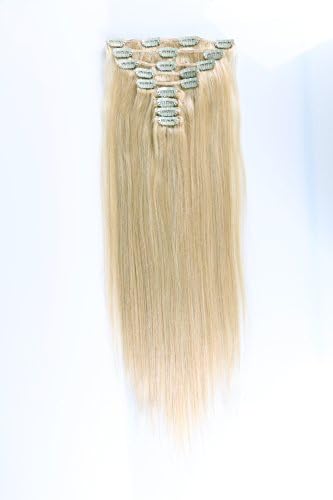 Chic Crown-Top Quallity Straight Clips in Remy Human Hair Extensions Hair pieces 9 Clips for Women Beauty (24", Ash Blonde)