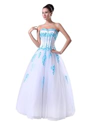 A-line Strapless Spring Fall Sweetheart Applique Beaded Lace-Up Sequined  Floor Length Satin/Tulle  Ball Gown Wedding Dress  With a Ribbon  and a Sash 