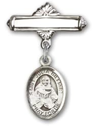 Sterling Silver Baby Badge with St. Julia Billiart Charm and Polished Badge Pin