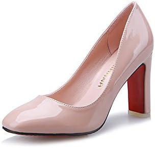 Nogajoe Women's Chic Sexy Pointed Toe High Chunky Heel Pumps Shoes Pink 7.5M US (38M EU)