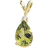 14k Yellow Gold Peridot and Diamond Pendant w / Chain 18 &acute; ( 0.04ct. tw. ) - B0000W3BGS