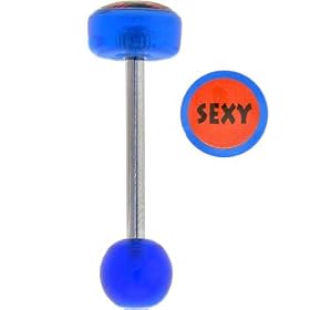 Blue Acrylic Red-Black SEXY Logo Barbell Tongue Ring by 