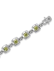 Square Peridot Overlapped Edge Bracelet Sterling Silver