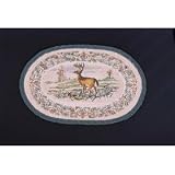 Wildlife Lodge Deer Big Buck Pine Cones Lodge Northwoods Block Oval Jute Accent Mat Rug