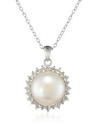 Sterling Silver, White Topaz, and Freshwater Cultured Pearl (11.5-12mm) Pendant Necklace, 18"