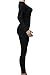 Rokiney Black Low-cut Solid Color Long Sleeve Jumpsuit Full Length L For Women