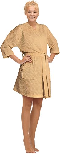 Women's Knee Length Waffle Weave Kimono Bathrobe (XXL, Taupe)