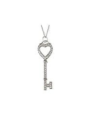 Large Sterling Silver Key Pendant With Cubic Zirconia (CZ)