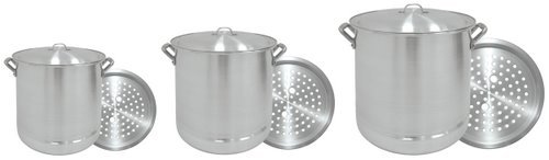 Bayou Classic 6022 3 Piece Nested Aluminum Steamer Stockpot Set 20Qt 40Qt 60Qt