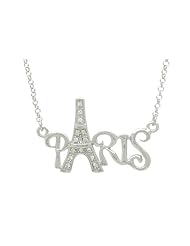 .925 Sterling Silver Cz Eiffel Tower Paris Words Pendant Necklace 18"