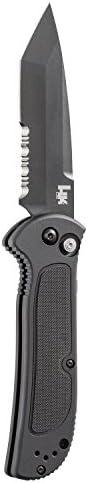 HK Knives Entourage Folder Knife with Coated Serrated Edge with G-10 Handle, Black