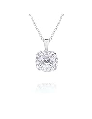 Rhodium Plated 925 Sterling Silver Asscher Cut Cz Square Pendant Necklace