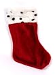 Red Plush Christmas Stocking with Animal Print Trim - Dalmatian Spots on White Faux Fur