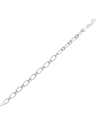 BRI Sterling Silver Alternate Hammered Oval Round Cable Link Charm Bracelet - Made in Italy - Nickle Free - 6.25mm