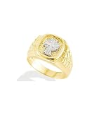 New Men's 14k Yellow White Gold Cross Nugget Band Ring New Men's 14k Yellow White Gold Cross Nugget Band Ring