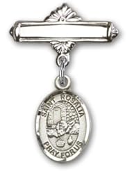 Sterling Silver Baby Badge with St. Rosalia Charm and Polished Badge Pin