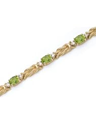 14k Yellow Gold Natural Peridot And Diamond Tennis Bracelet