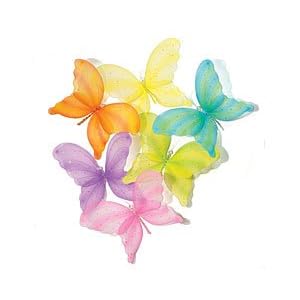 Set Of 6 Large Decorative Hanging Nylon Butterflies With Glit