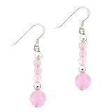 Sterling Silver Genuine Rose Quartz Stone Bead Drop Earrings