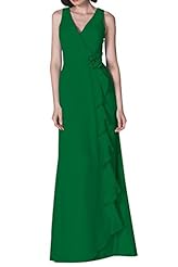 V-neck Floral Print  Beaded Chiffon Evening Dress/Prom Dress/Party Dress/Wedding Dress/Maxi Dress  With Ruffles