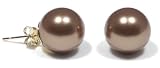 14k Yellow Gold 10mm Dyed Brown Mother of Pearl Stud Earrings