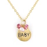 14K Gold BABY Pendant with Pink Accents