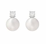 JanKuo Silver Tone 8mm Freshwater Pearl and Cubic Zirconia CZ Titanium Post Stud Earrings with Gift Box