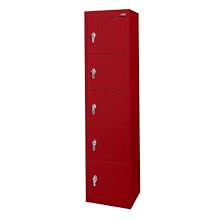 Sandusky Lee LF55151866-01 Red Steel Powder Coat 5 Tier Welded Storage Locker, 66" Height x 15" Width x 18" Depth, 5 Shelves