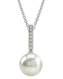 10mm White Cultured Pearl Dangling Diamond Pendant in 18K Gold