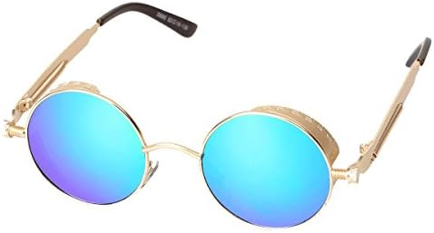 Foreveryoungicon Unisex Vintage Blue Metal Big Round Sunglasses 47mm