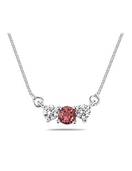 Garnet and Diamond Three Stone Pendant in 14K White Gold