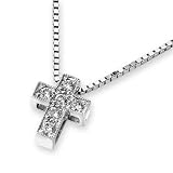 18K White Gold Cross Diamond Accents Milgrain Pendant w/925 Sterling Silver Chain 16" (0.08 cttw, G-H Color, VS2-SI1 Clarity)