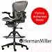 Herman Miller  Aeron Deluxe Work Stool Graphite - Adjustable Arms - PostureFit Lumbar Support - Low Height