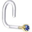 18 Gauge 1/4" Yellow Gold 1.5mm Genuine Blue Sapphire Bioplast Nose Ring