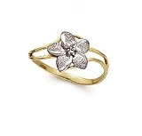 14k Two-Tone Plumeria Diamond Ring - Size 7.0