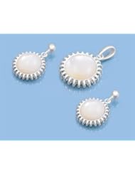 Sterling Silver Mother of Pearl Embossed Round Earring Pendant Set