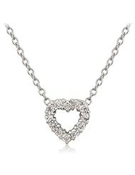 Alexander James White Gold Rhodium Bonded Heart Silhouette Pendant with Prong Set Round Cut Clear CZ in Silvertone Chain Included