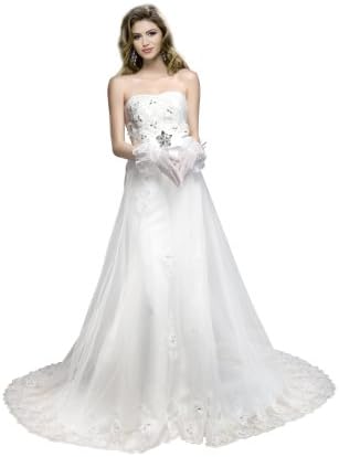 Lace Strapless Chapel Train Lace Up Mermaid Crystal Wedding Bridal White H13865 White US 0/2