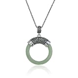 Sterling Silver Marcasite & Jade Open Circle Pendant, 18