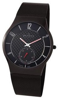 Skagen #805XLTBB Men's Black IP Titanium Slim Mesh Band Watch