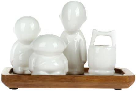 Three Monks and Water Bucket Spice Jar Set, Salt and Pepper Shakers, Toothpick Holder