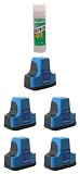Five Cyan Remanufactured Ink Cartridges HP 02 XL (HP02C) HP02 + Glue Stick for PhotoSmart 3110, PhotoSmart3210, etc.