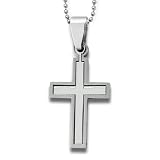 Stainless Steel Laser Cut Two Piece Cross Pendant on 24 inch Polished Ball Chain
