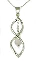 Silver Ladies Open Twisted Drop pendant with Pink Quartz hanging stone +18" chain