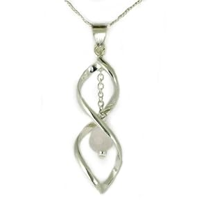 Silver Ladies Open Twisted Drop pendant with Pink Quartz hanging stone +18