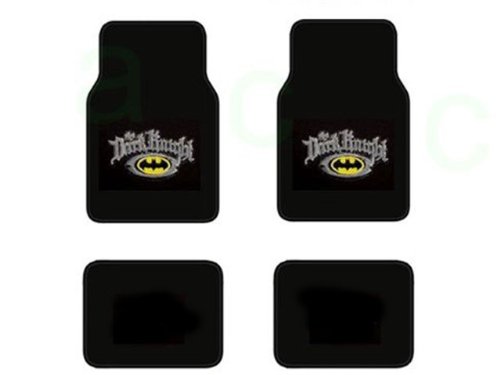 A Set of 4 Universal Fit Plush Carpet Floor Mats For Cars / Trucks and One Comfort Grip Steering Wheel Cover - Batman Emblem and Logo
