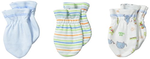 Spasilk Unisex-Baby Newborn 3 Pack 100% Cotton Scratch Mittens, Blue Elephant, 0-3 Months