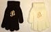 Set of Two White and Dark Navy Magic Gloves Trimmed with Customer Chosen Ivory Monogram Letters for Children Ages 1-5 Years Image