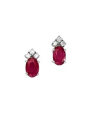 14K White Gold Oval Ruby and Diamond Earrings