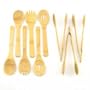 9 Piece Bamboo Utensil Set - 3 Pairs of Tongs and 6 Bamboo Serving Spoons